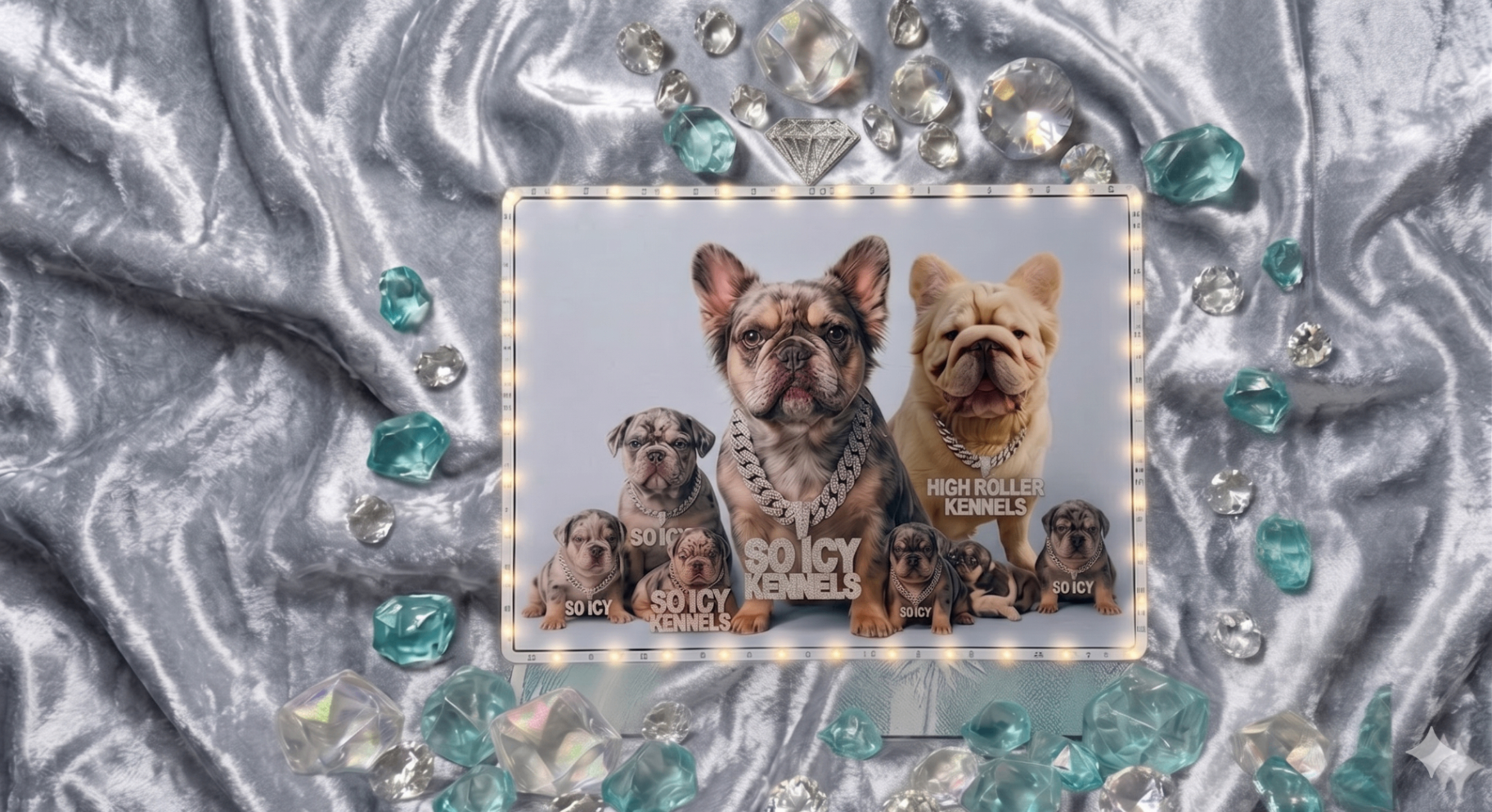 Icy and Bimbo on silver velvet
